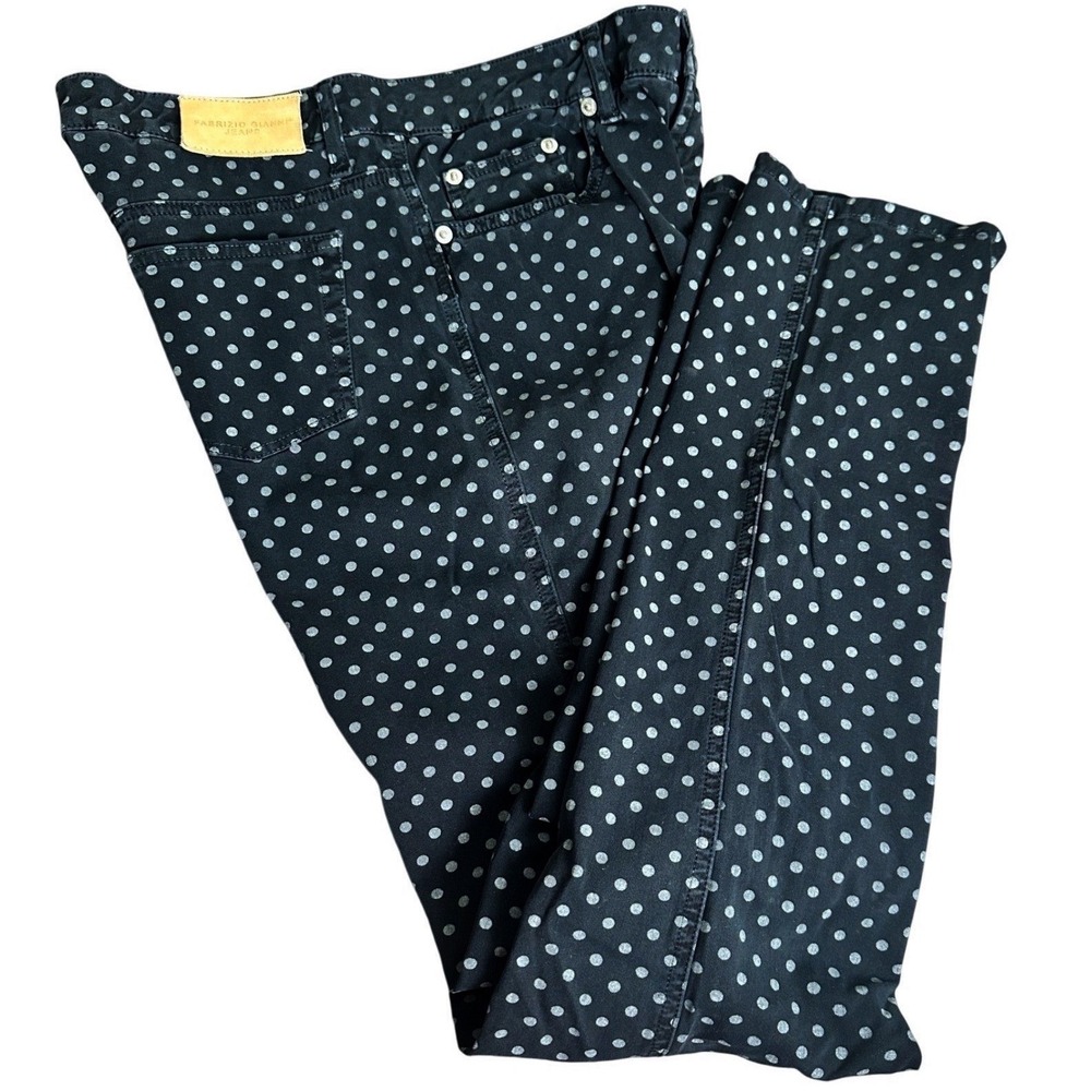 Fabrizio Gianni Jeans Women 6 Black Polka Dot Stretch Slim Tapered Made in USA